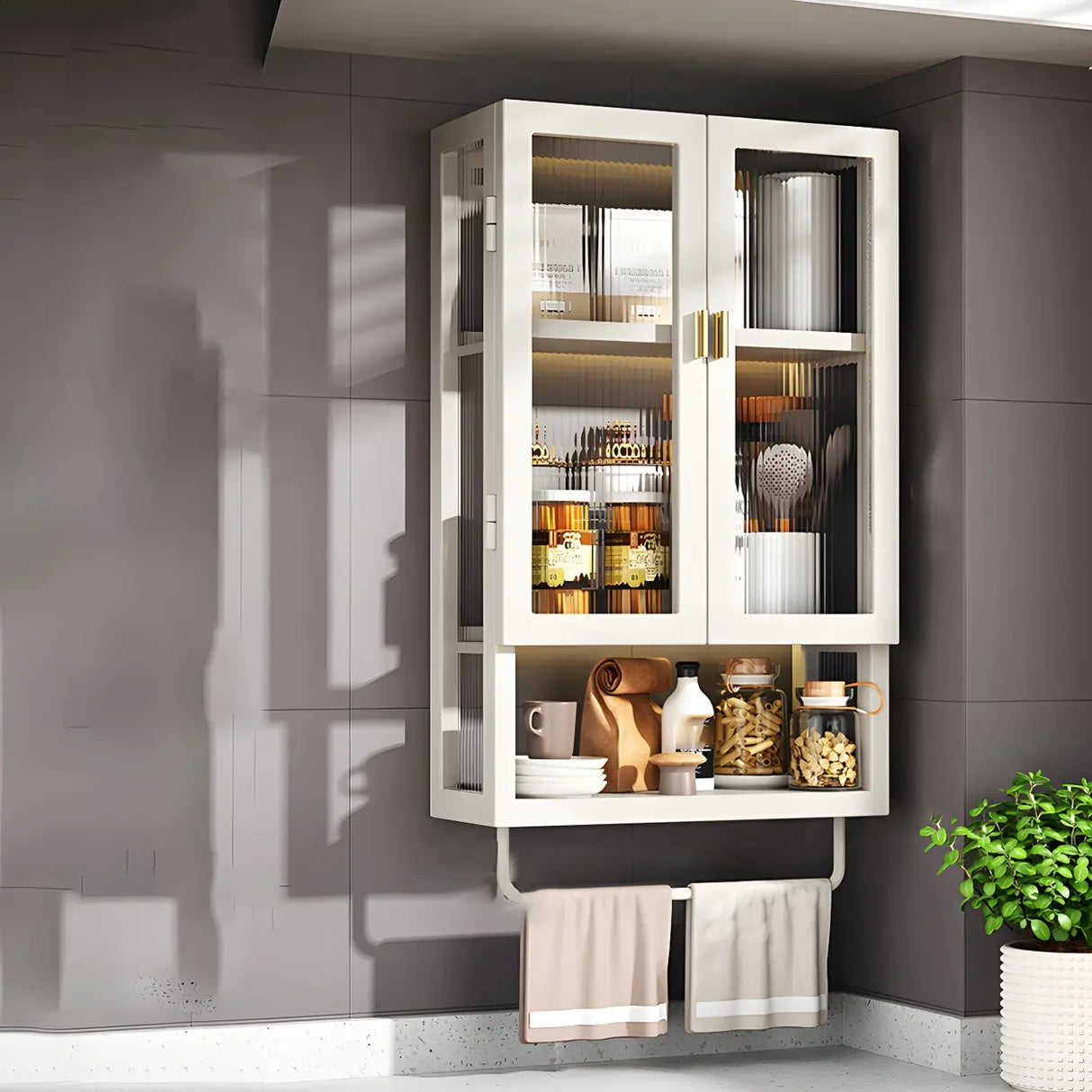 Kitchen Rectangular Wall-Mount Metal Storage Cabinet Image - 26