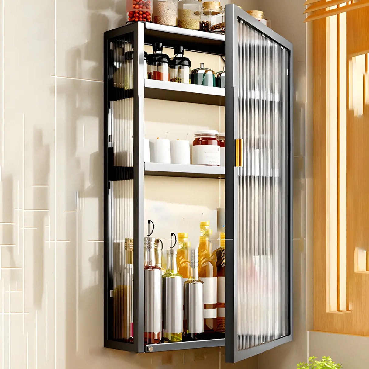 Kitchen Rectangular Wall-Mount Metal Storage Cabinet Image - 4