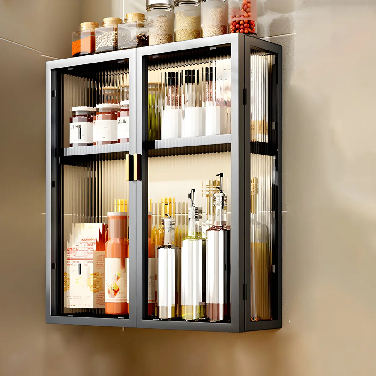 Kitchen Rectangular Wall-Mount Metal Storage Cabinet Image - 7