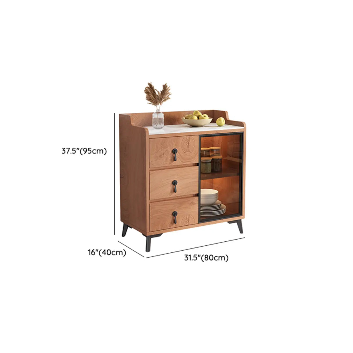 Kitchen Storage Sideboard Wood China Cabinet Nut-Brown Image - 33