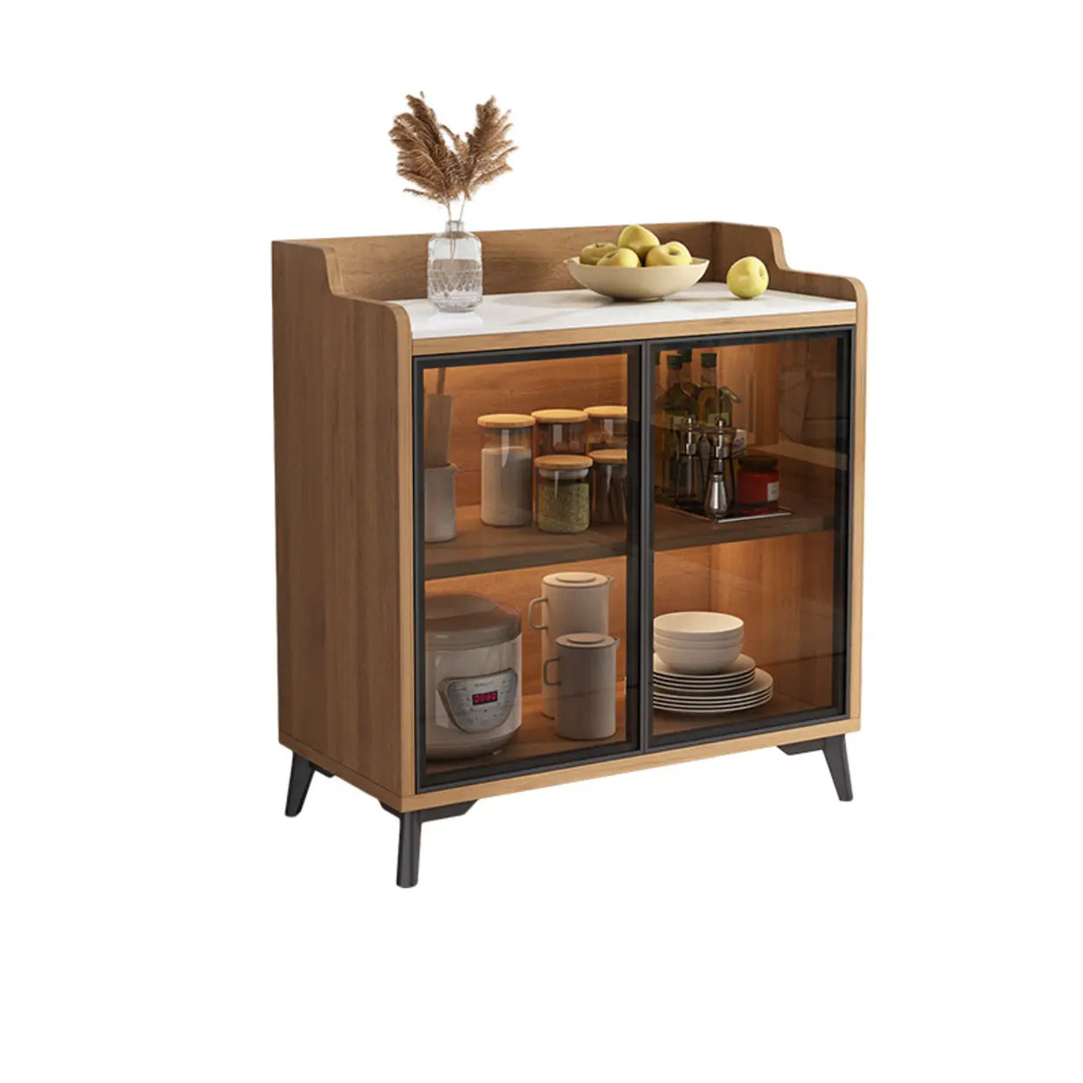 Kitchen Storage Sideboard Wood China Cabinet Nut-Brown Image - 13