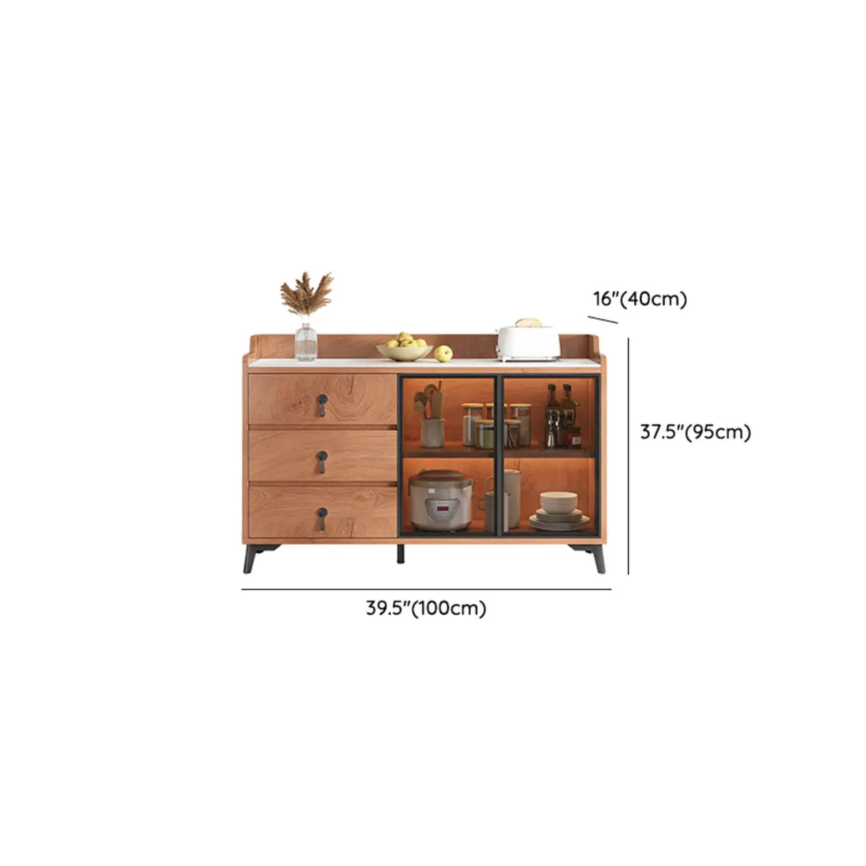 Kitchen Storage Sideboard Wood China Cabinet Nut-Brown Image - 38