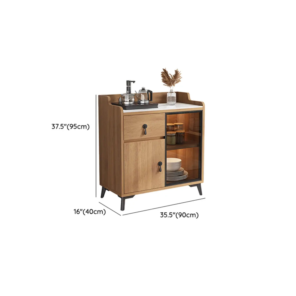 Kitchen Storage Sideboard Wood China Cabinet Nut-Brown Image - 46