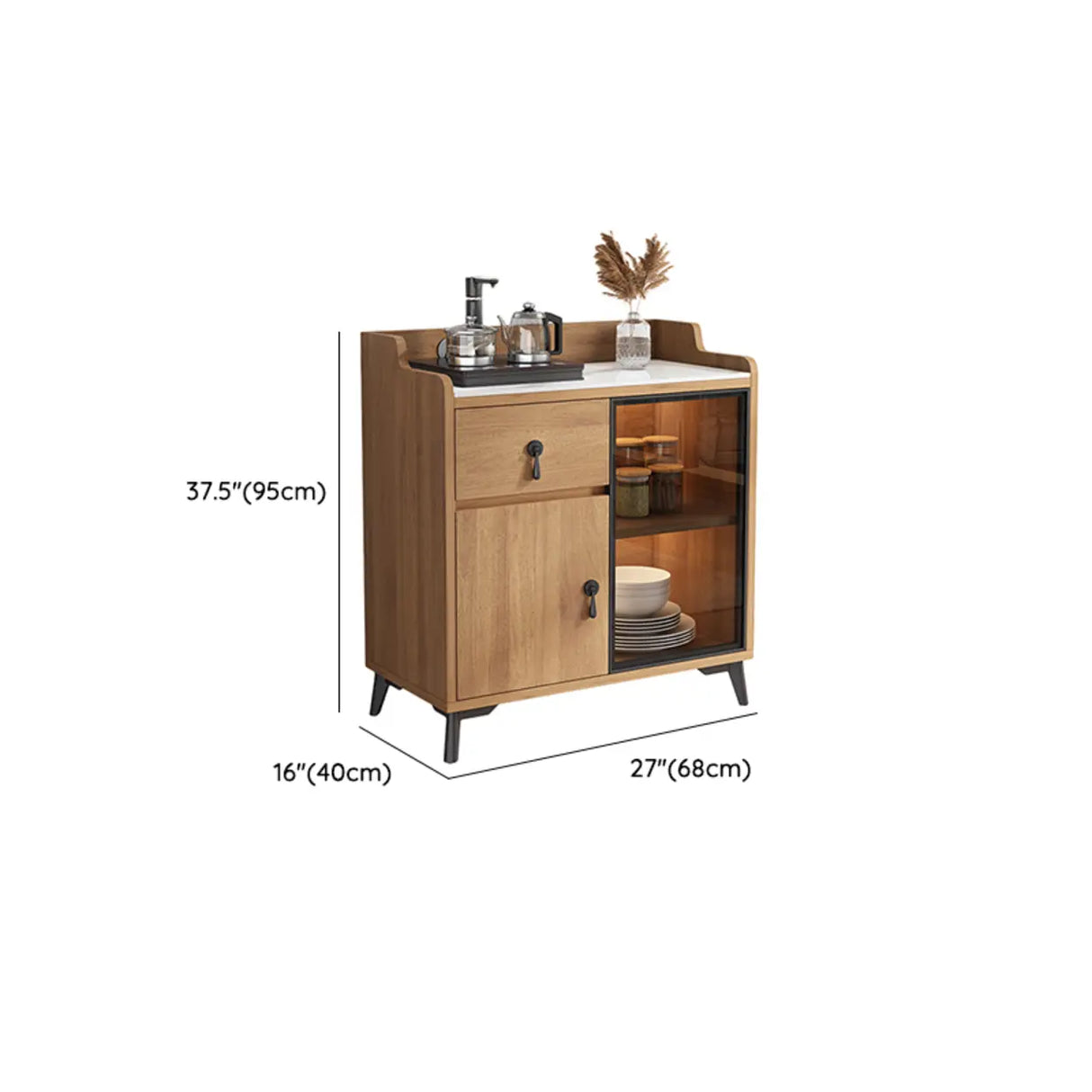 Kitchen Storage Sideboard Wood China Cabinet Nut-Brown Image - 48