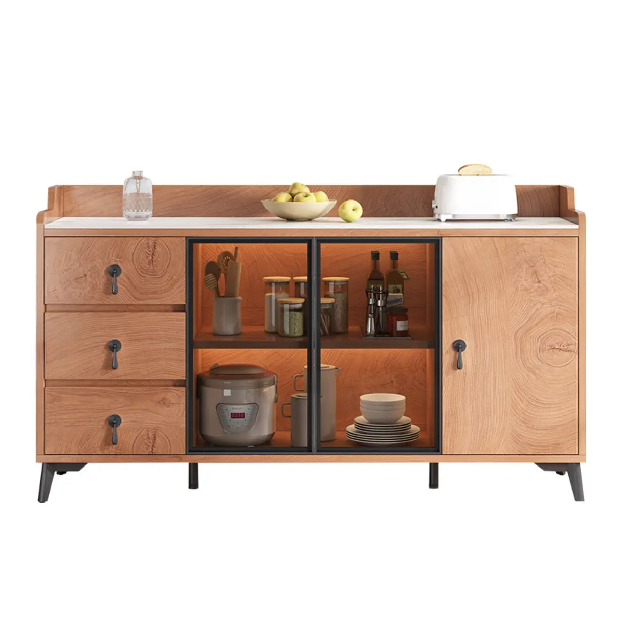 Kitchen Storage Sideboard Wood China Cabinet Nut-Brown Image - 6