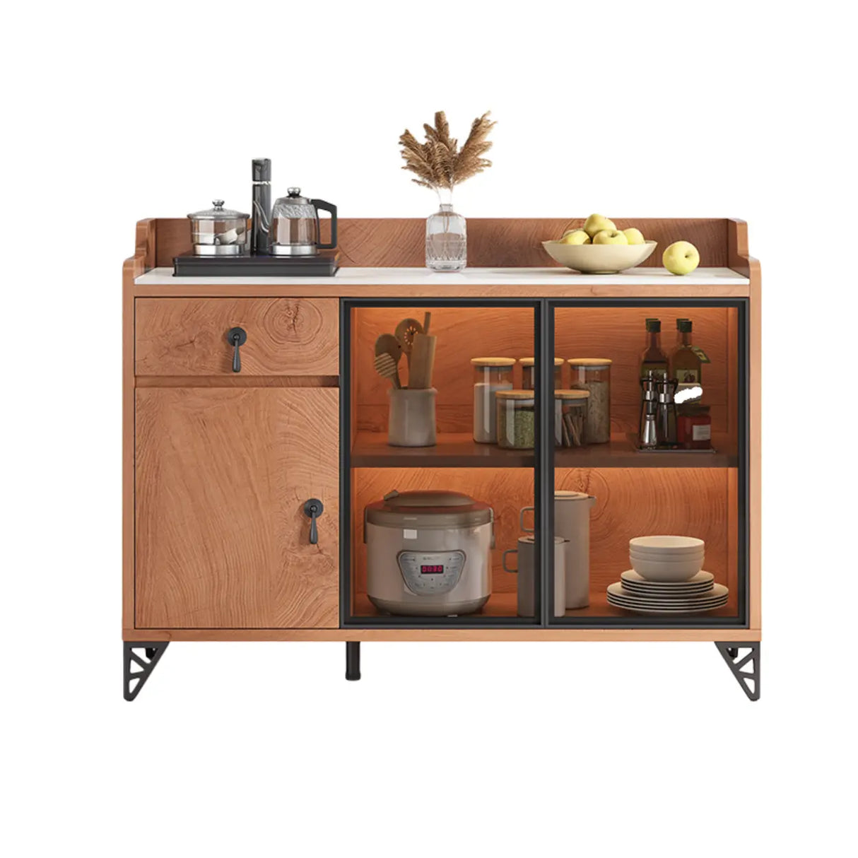 Kitchen Storage Sideboard Wood China Cabinet Nut-Brown Image - 28