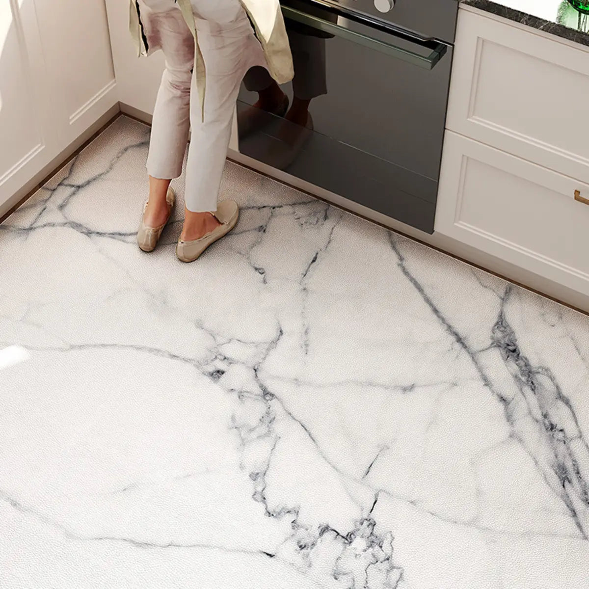 Kitchen Vinyl Rectangular Floral Pattern Blue Area Rug Image - 8