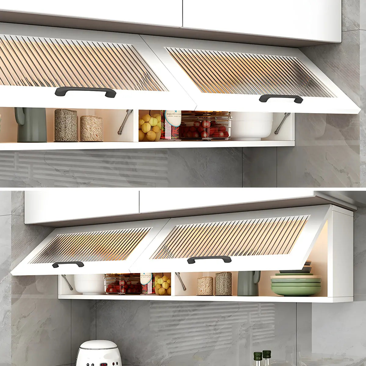 Kitchen Wood Wall-Mounted Storage China Cabinets White Image - 14