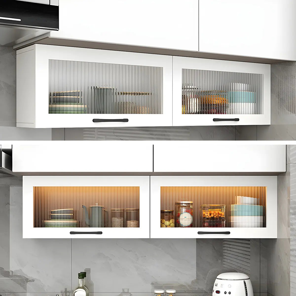 Kitchen Wood Wall-Mounted Storage China Cabinets White Image - 15
