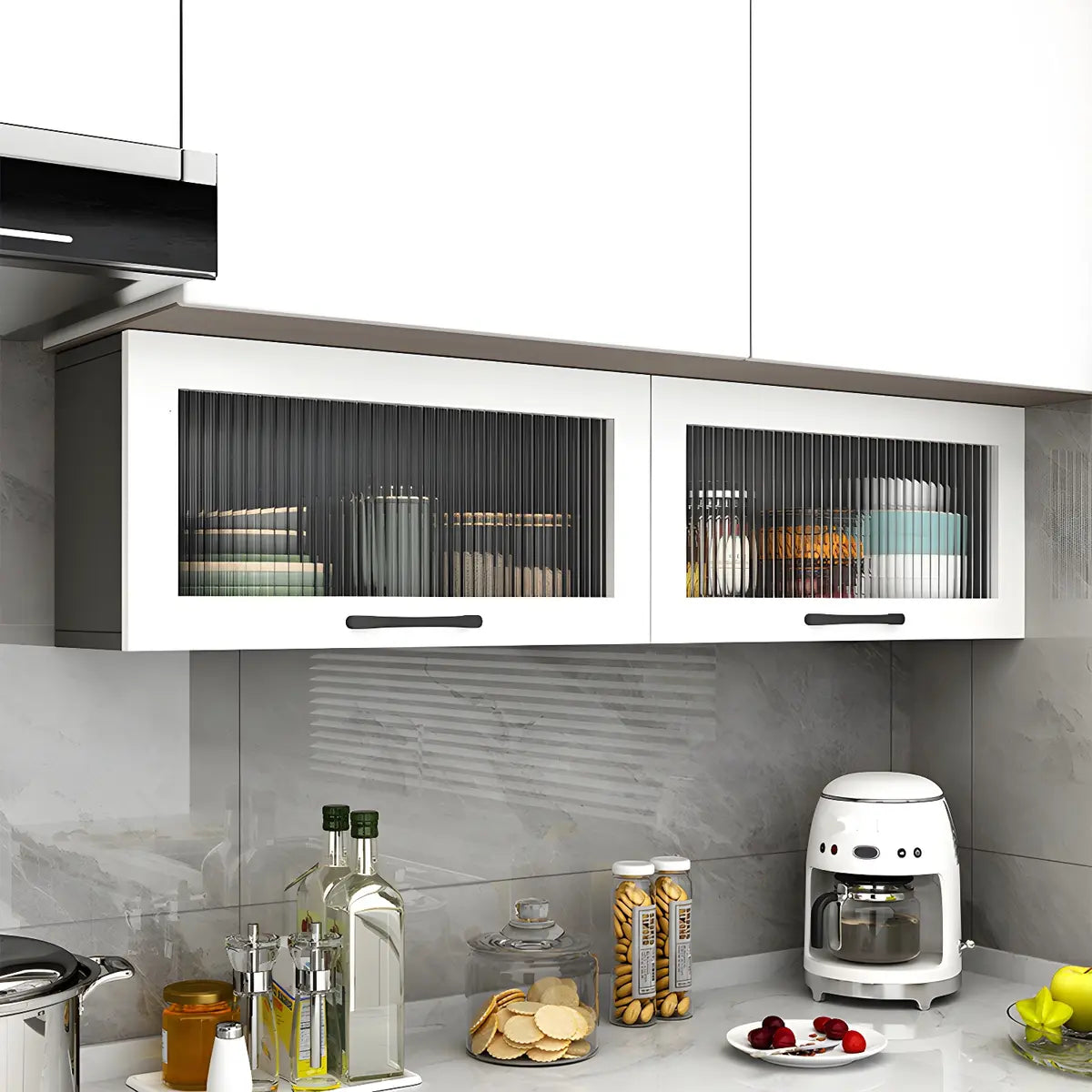 Kitchen Wood Wall-Mounted Storage China Cabinets White Image - 5