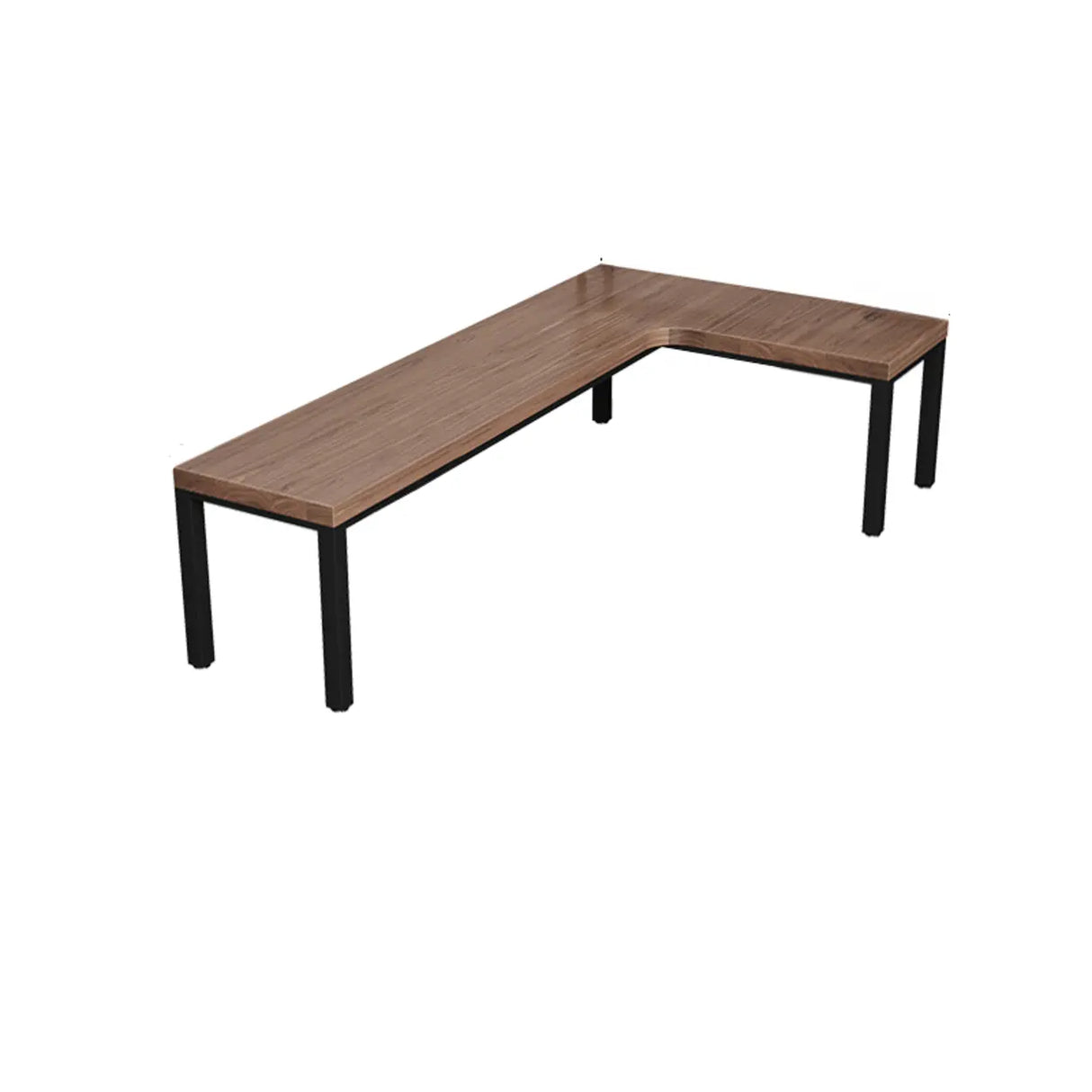 L-Shape Brown Lumber H-Shape Base Double Computer Desk Image - 18