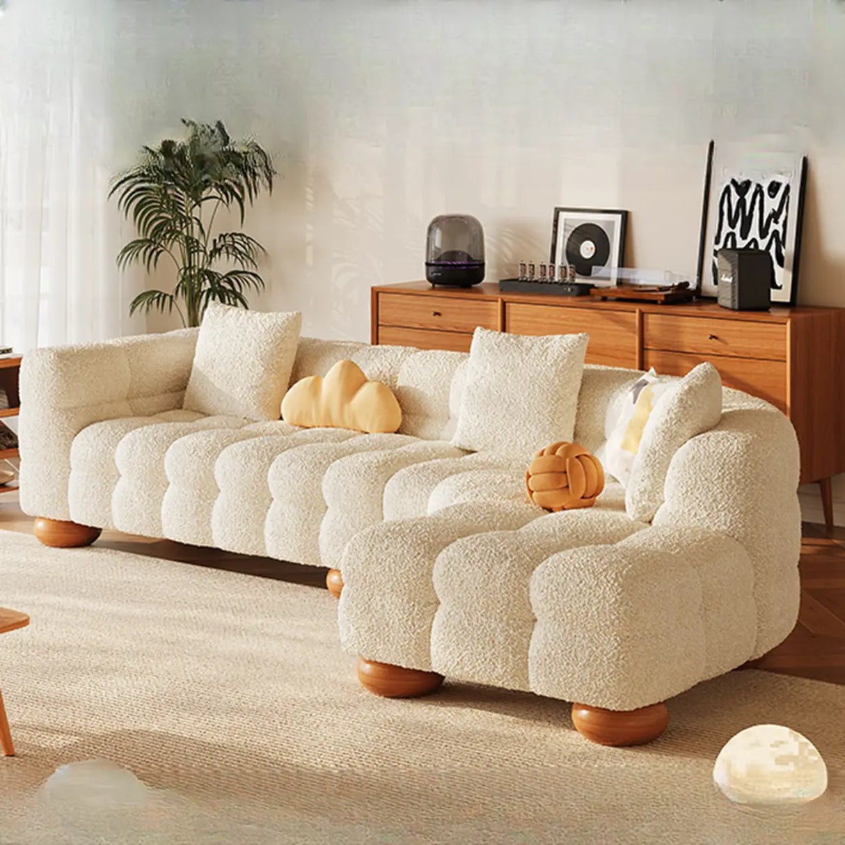 L-Shape Cream Medium Tufted Cozy Corner Sectional Sofa Image - 2