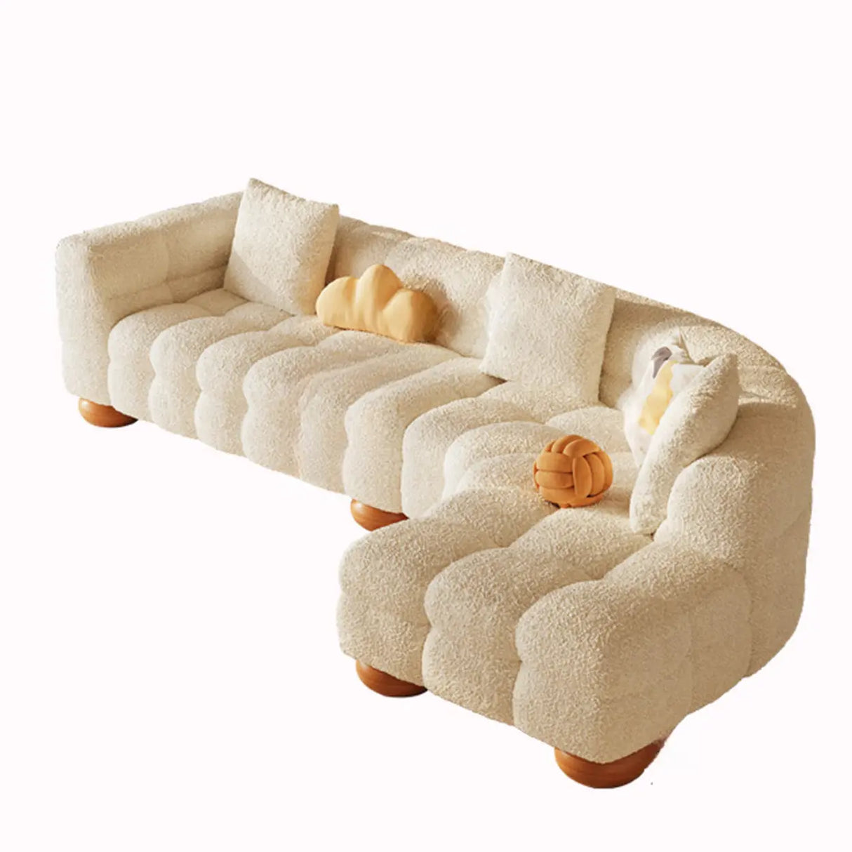 L-Shape Cream Medium Tufted Cozy Corner Sectional Sofa Image - 5