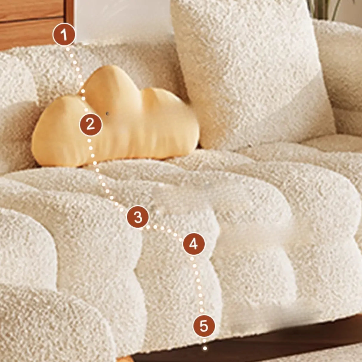 L-Shape Cream Medium Tufted Cozy Corner Sectional Sofa Image - 6