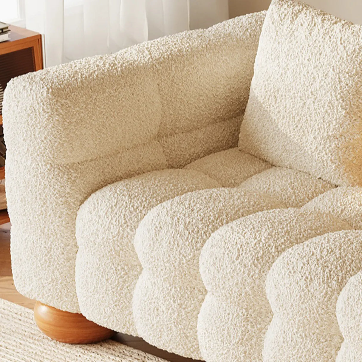 L-Shape Cream Medium Tufted Cozy Corner Sectional Sofa Image - 9