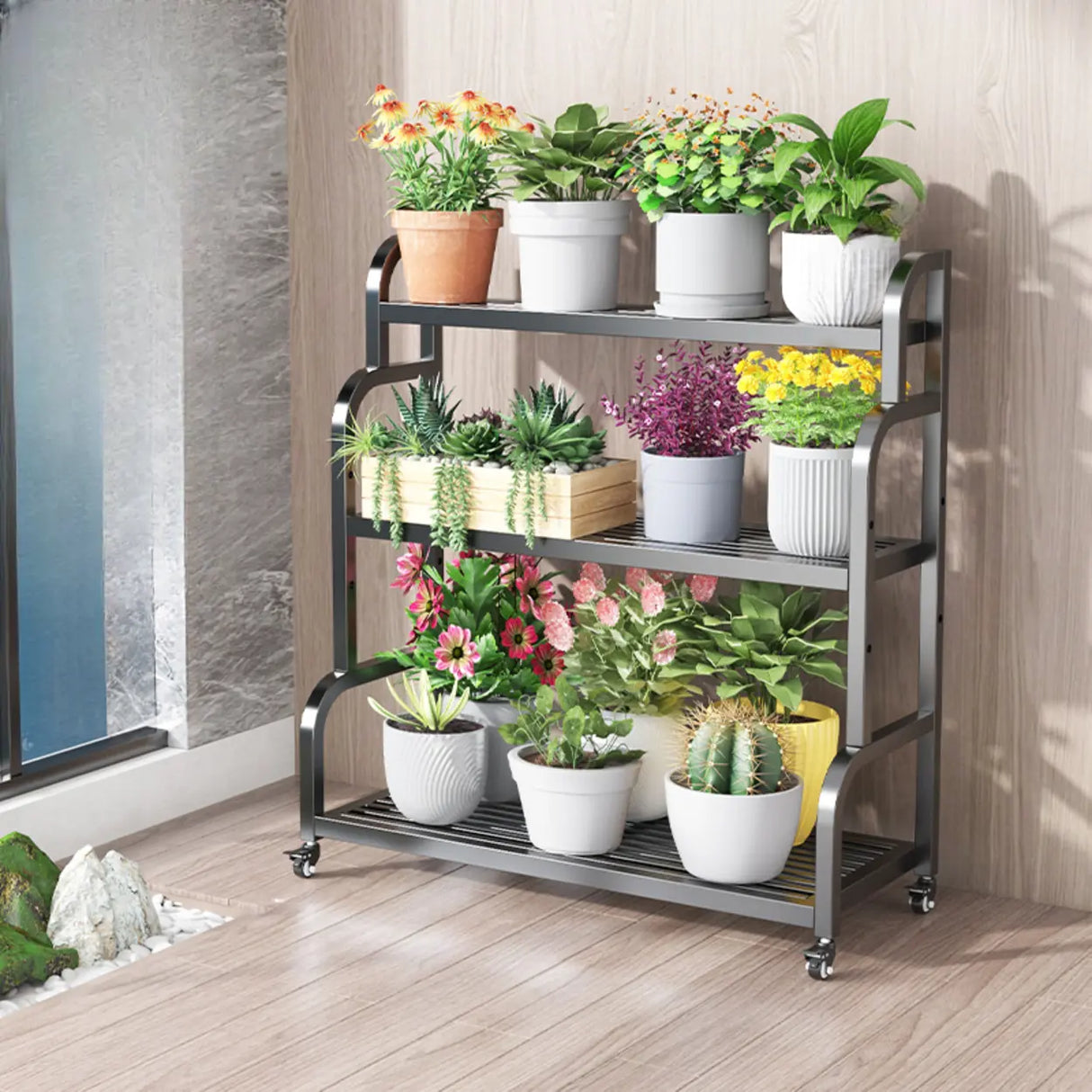 Ladder Metal Rolling 3-Tier Storage Plant Stand Gold Image - 12