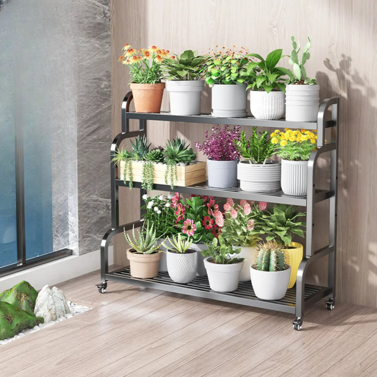 Ladder Metal Rolling 3-Tier Storage Plant Stand Gold Image - 14