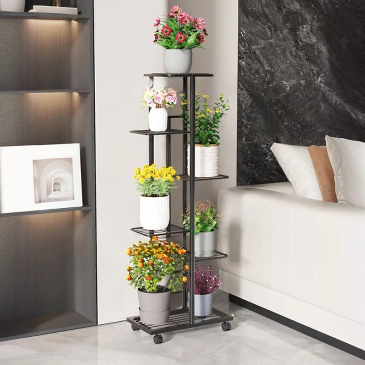 Ladder Metal Rolling 3-Tier Storage Plant Stand Gold Image - 21