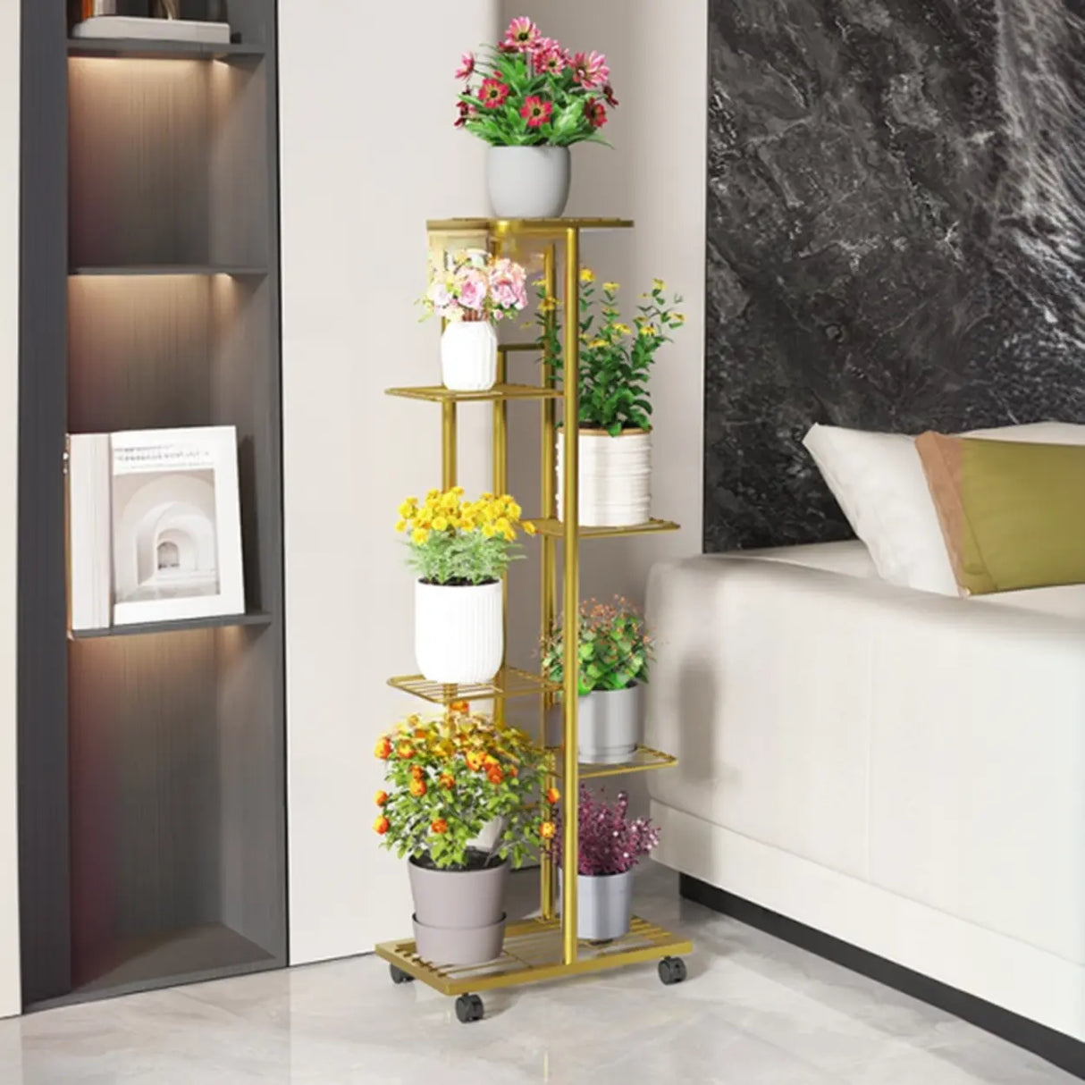 Ladder Metal Rolling 3-Tier Storage Plant Stand Gold Image - 23