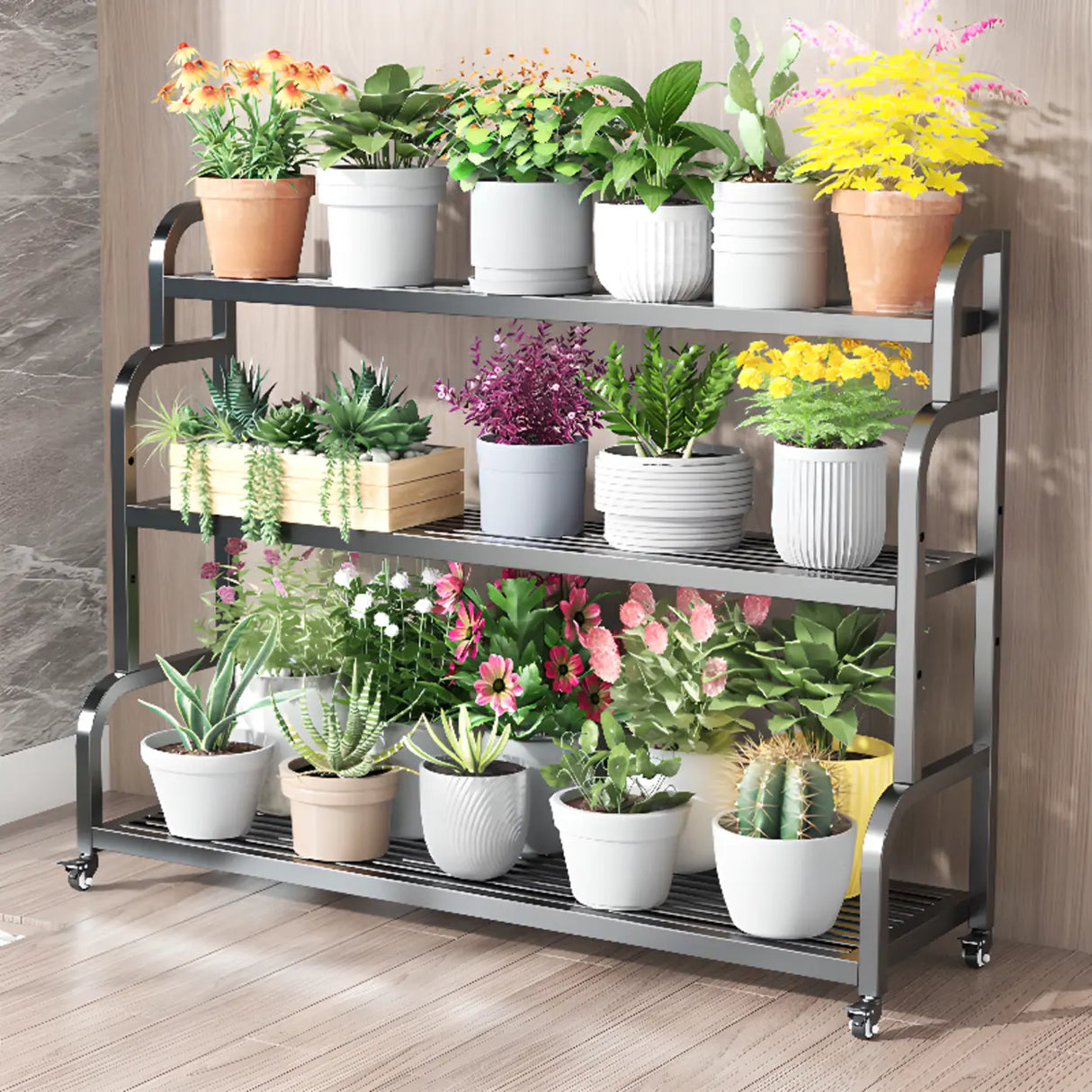 Ladder Metal Rolling 3-Tier Storage Plant Stand Gold Image - 4