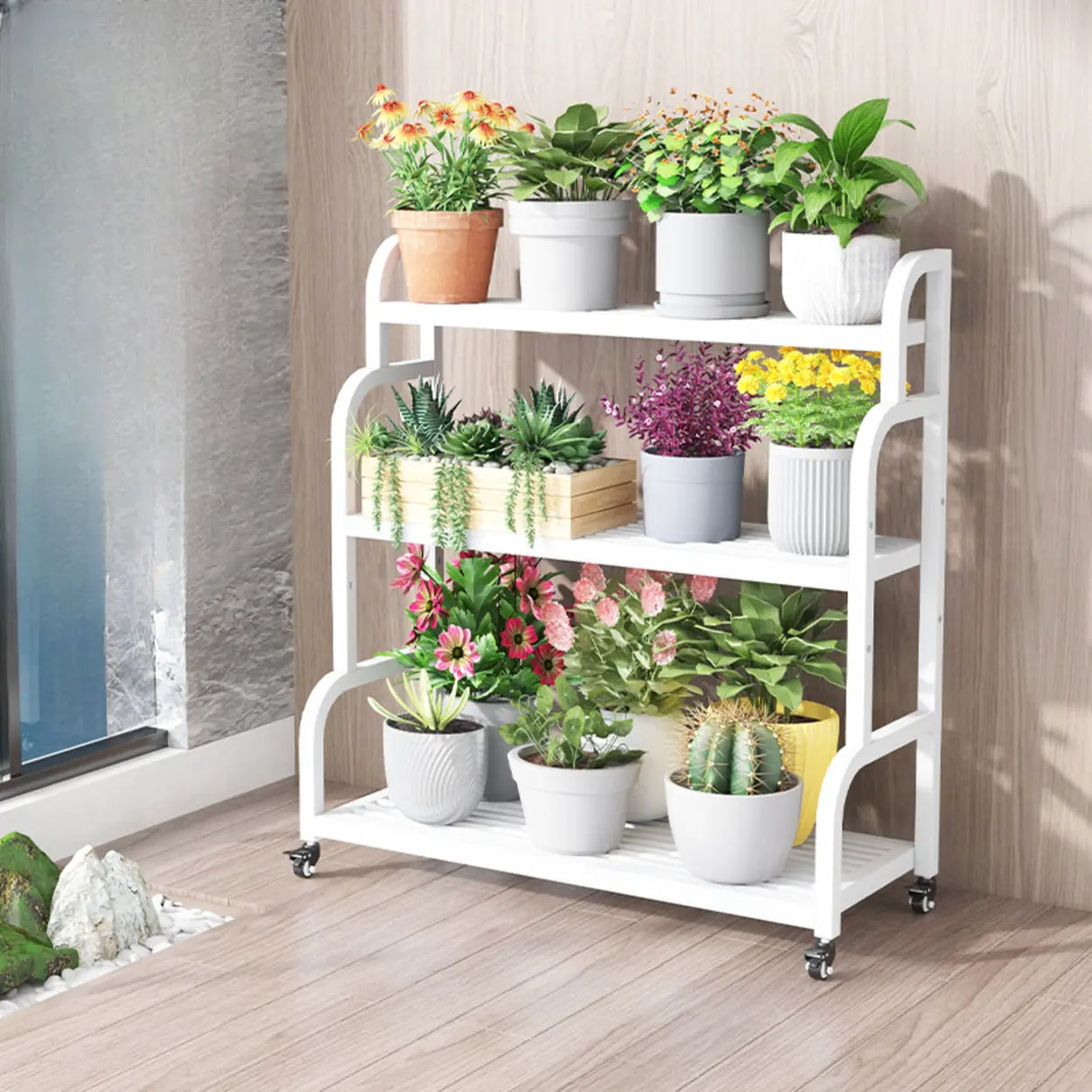 Ladder Metal Rolling 3-Tier Storage Plant Stand Gold Image - 5