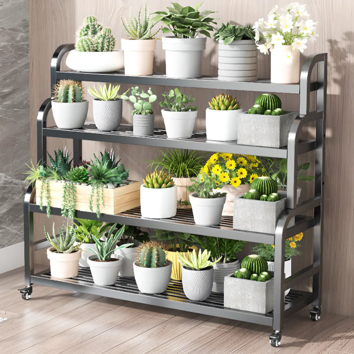 Ladder Metal Rolling 3-Tier Storage Plant Stand Gold Image - 6