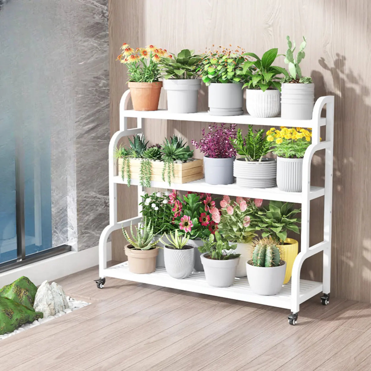 Ladder Metal Rolling 3-Tier Storage Plant Stand Gold Image - 7