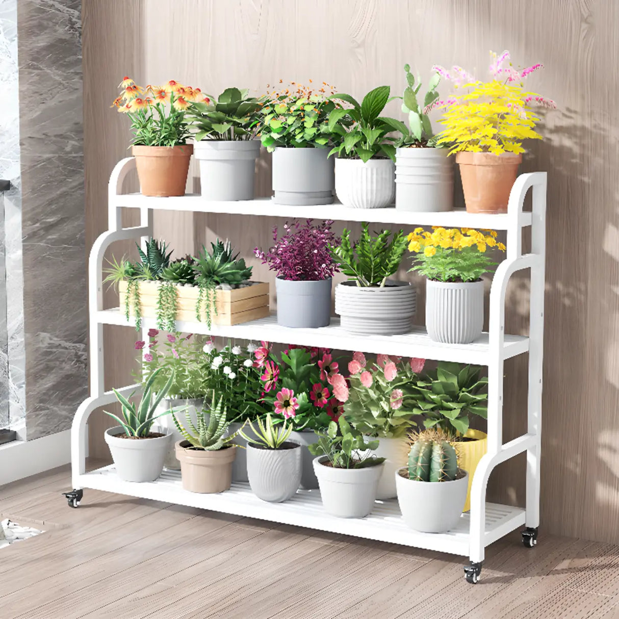 Ladder Metal Rolling 3-Tier Storage Plant Stand Gold Image - 8