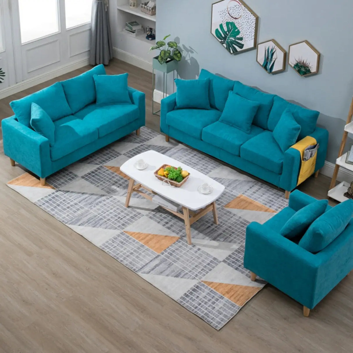 Lake Blue Flannel Square Arm Pillow Back Storage Sofa Image - 1