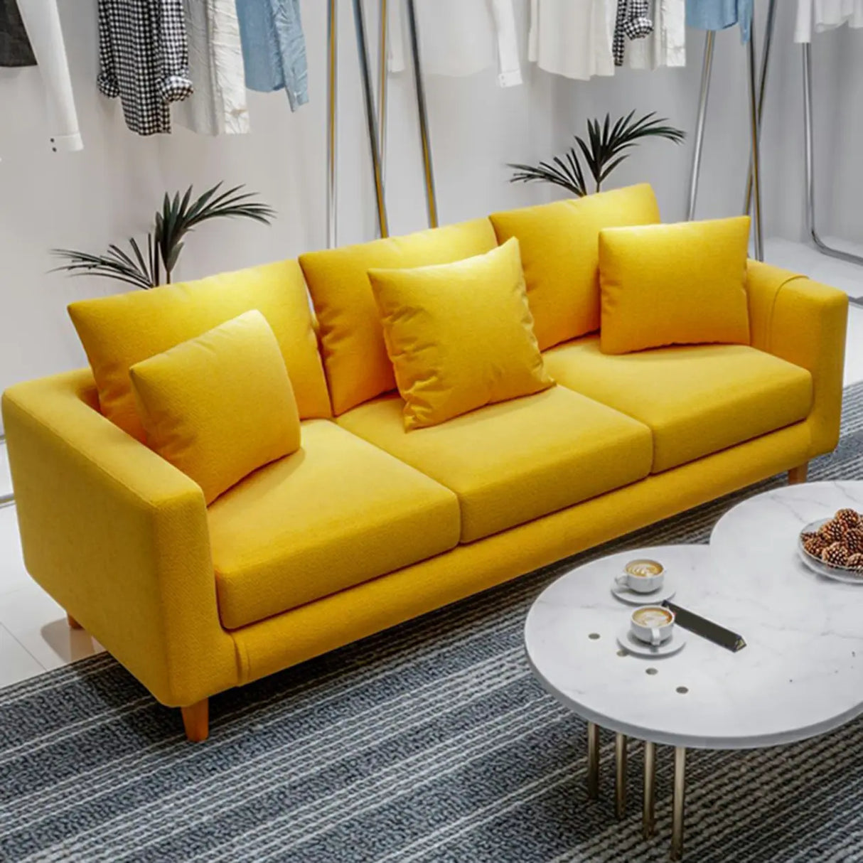 Lake Blue Flannel Square Arm Pillow Back Storage Sofa Image - 6