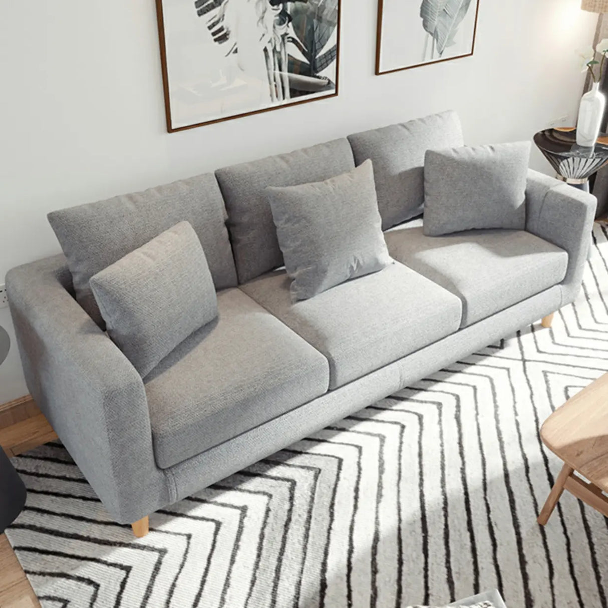 Lake Blue Flannel Square Arm Pillow Back Storage Sofa Image - 7