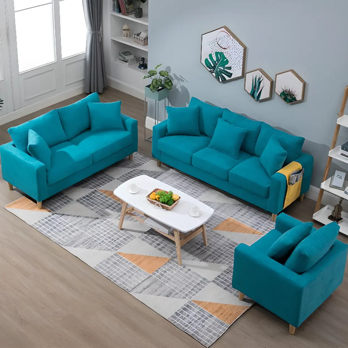 Lake Blue Removable Cushions Sewn Pillow Back Loveseat Image - 2