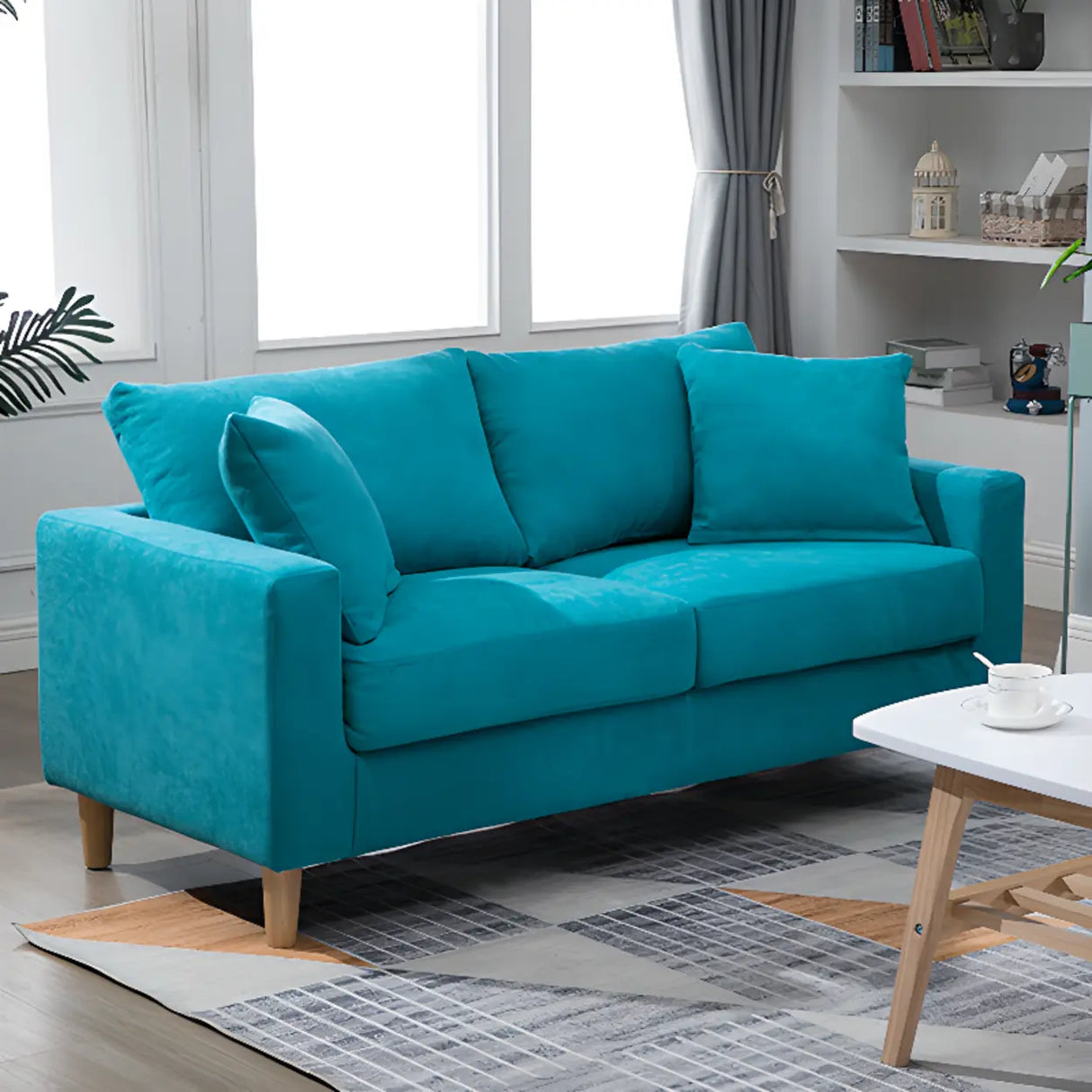 Lake Blue Removable Cushions Sewn Pillow Back Loveseat Image - 31