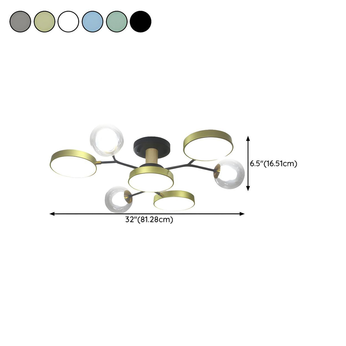 Large Black Modular Circle Semi-Flush Mount 11-Light