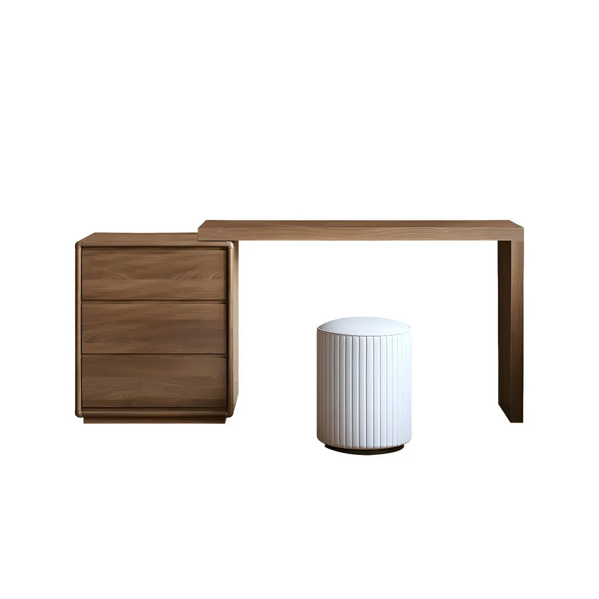 Large Brown Wood Makeup Vanity with Drawers and Seat Image - 10