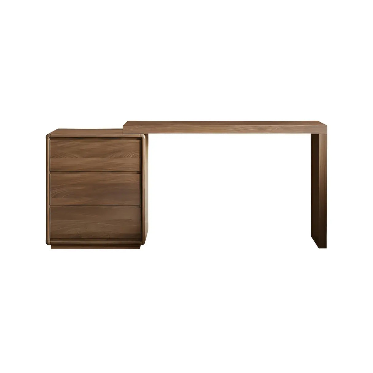 Large Brown Wood Makeup Vanity with Drawers and Seat Image - 2