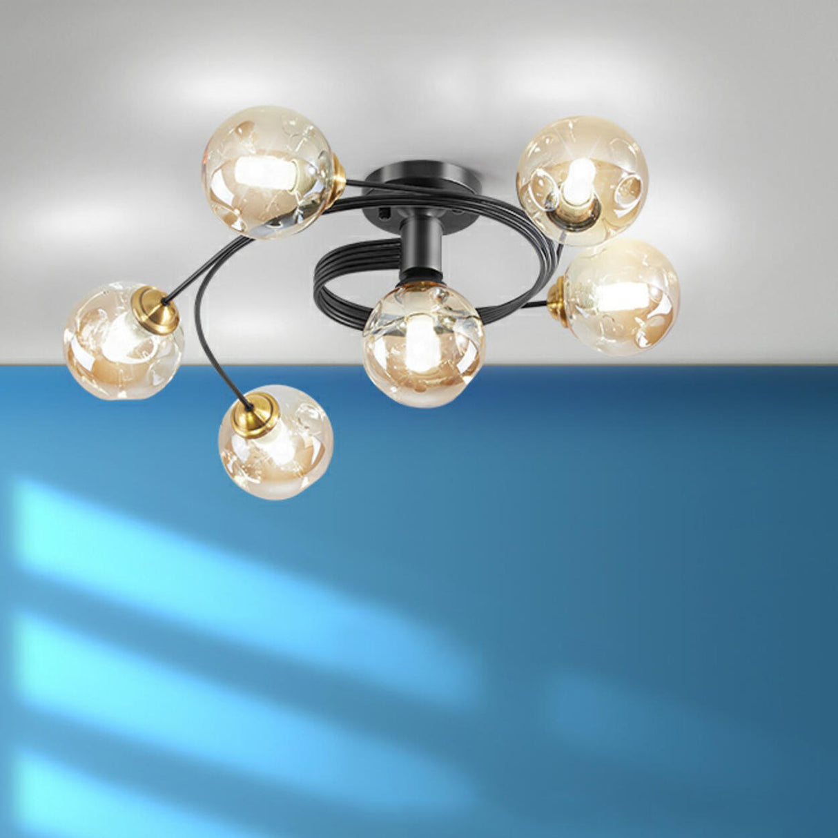 Large Bubble Clear Glass Semi-Flush Mount Light 6-Light Image - 10