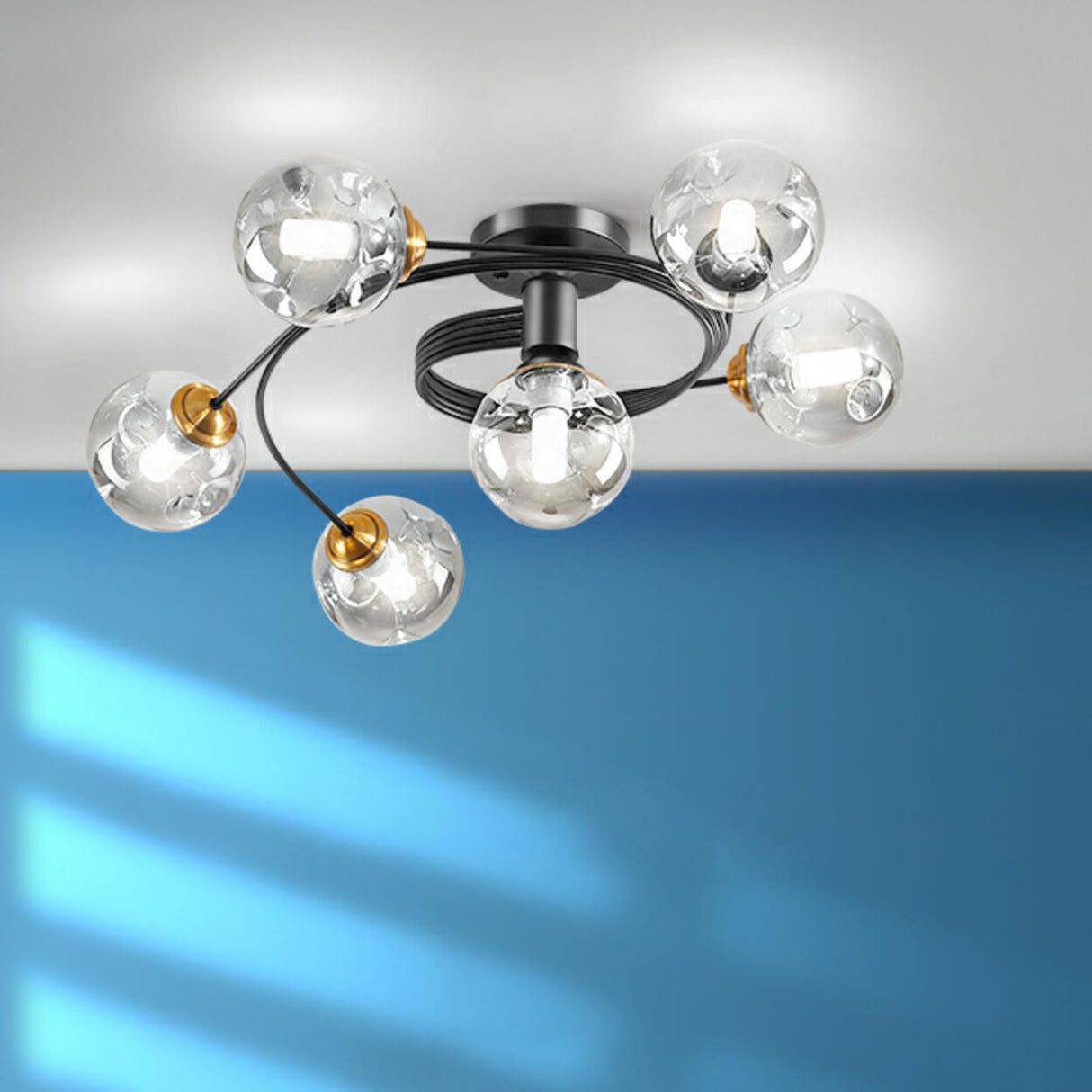 Large Bubble Clear Glass Semi-Flush Mount Light 6-Light Image - 11