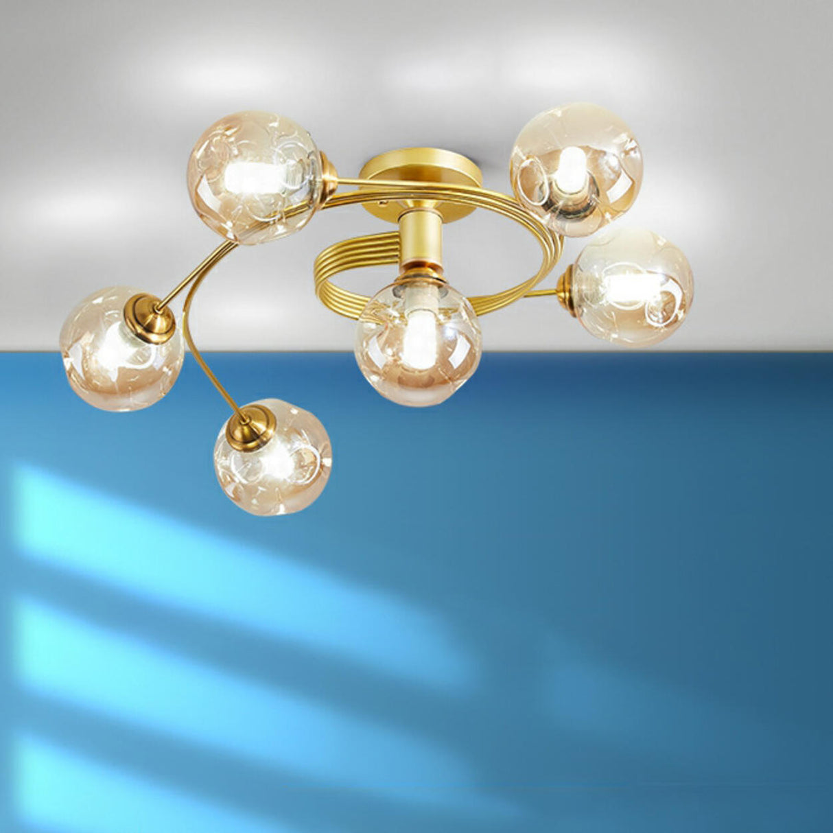 Large Bubble Clear Glass Semi-Flush Mount Light 6-Light Image - 12