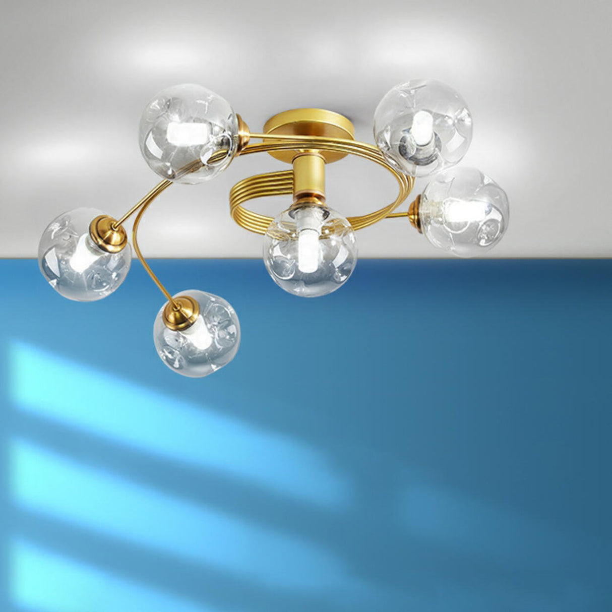 Large Bubble Clear Glass Semi-Flush Mount Light 6-Light Image - 13