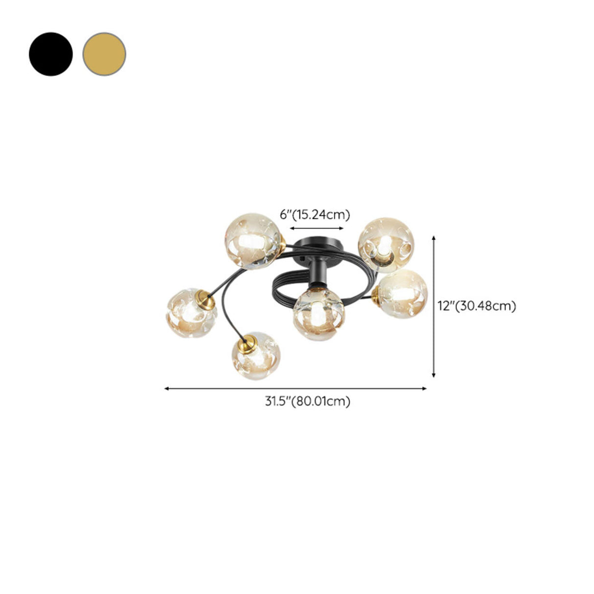 Large Bubble Clear Glass Semi-Flush Mount Light 6-Light Image - 19