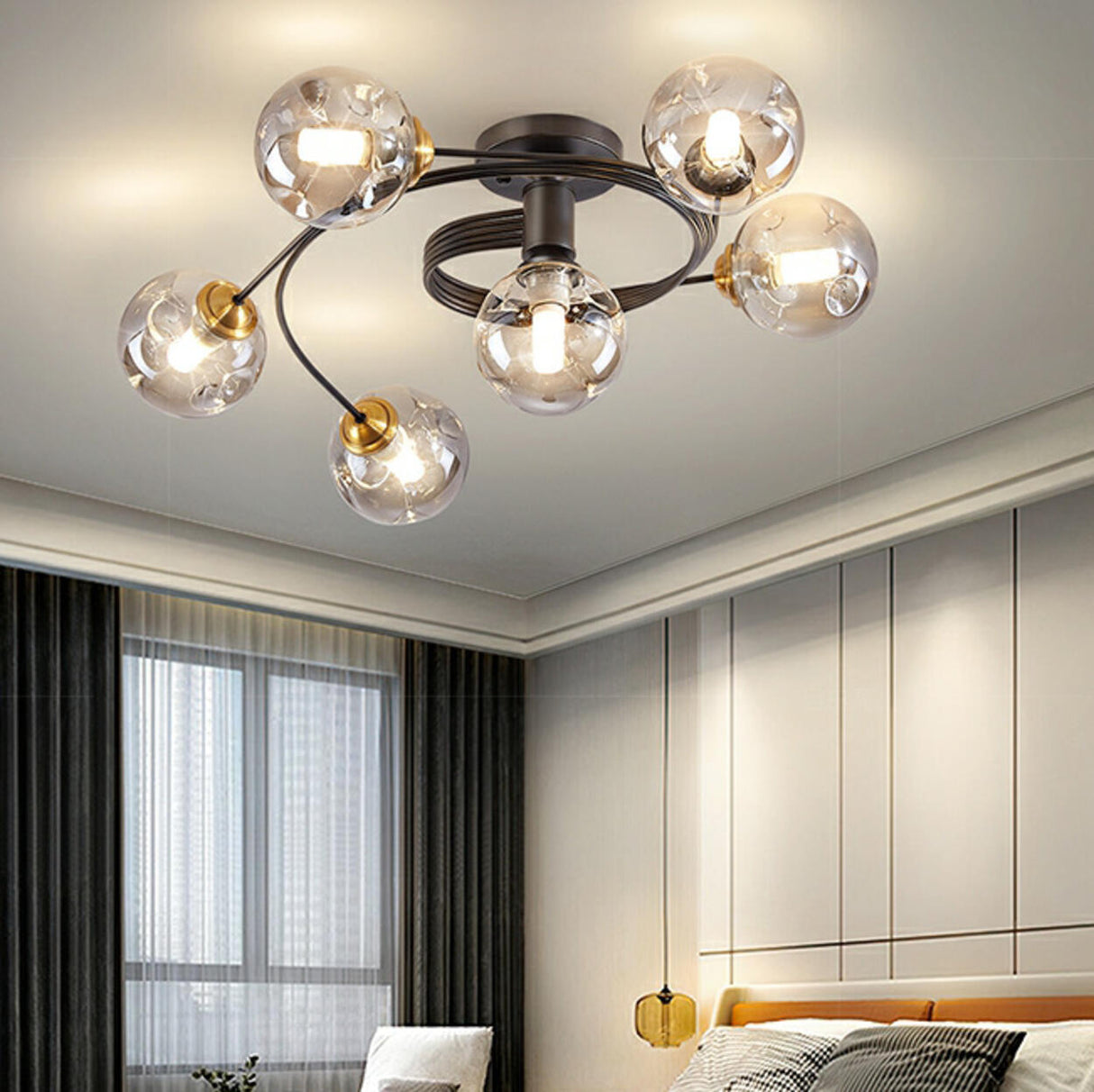 Large Bubble Clear Glass Semi-Flush Mount Light 6-Light Image - 3