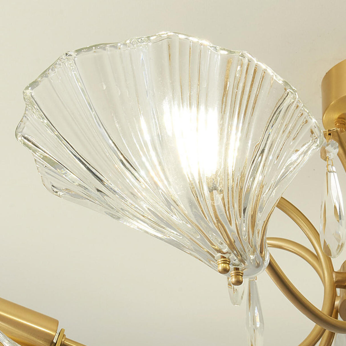 Large Ginkgo Leaf Glass Gold Semi-Flush Mount Light Image - 11