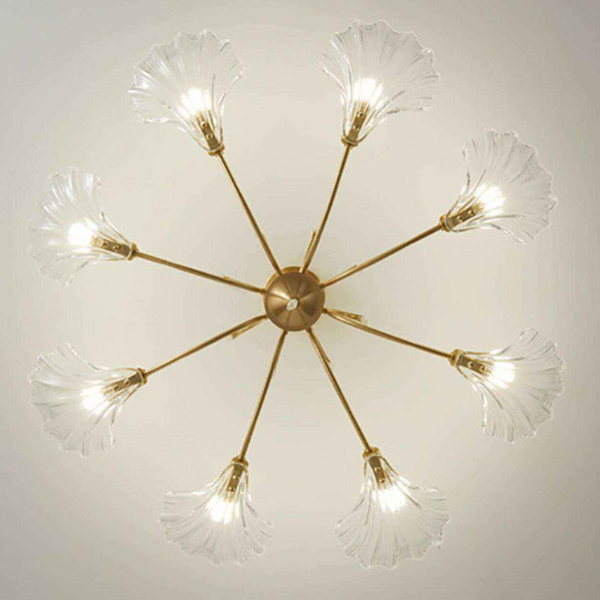 Large Ginkgo Leaf Glass Gold Semi-Flush Mount Light Image - 13