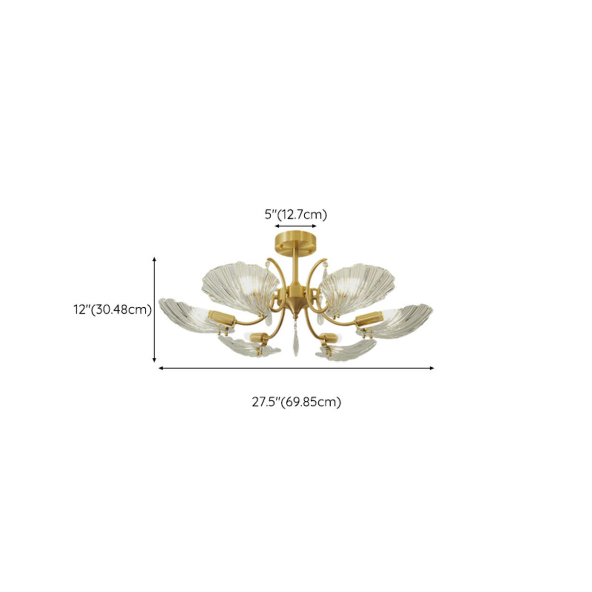 Large Ginkgo Leaf Glass Gold Semi-Flush Mount Light Image - 16