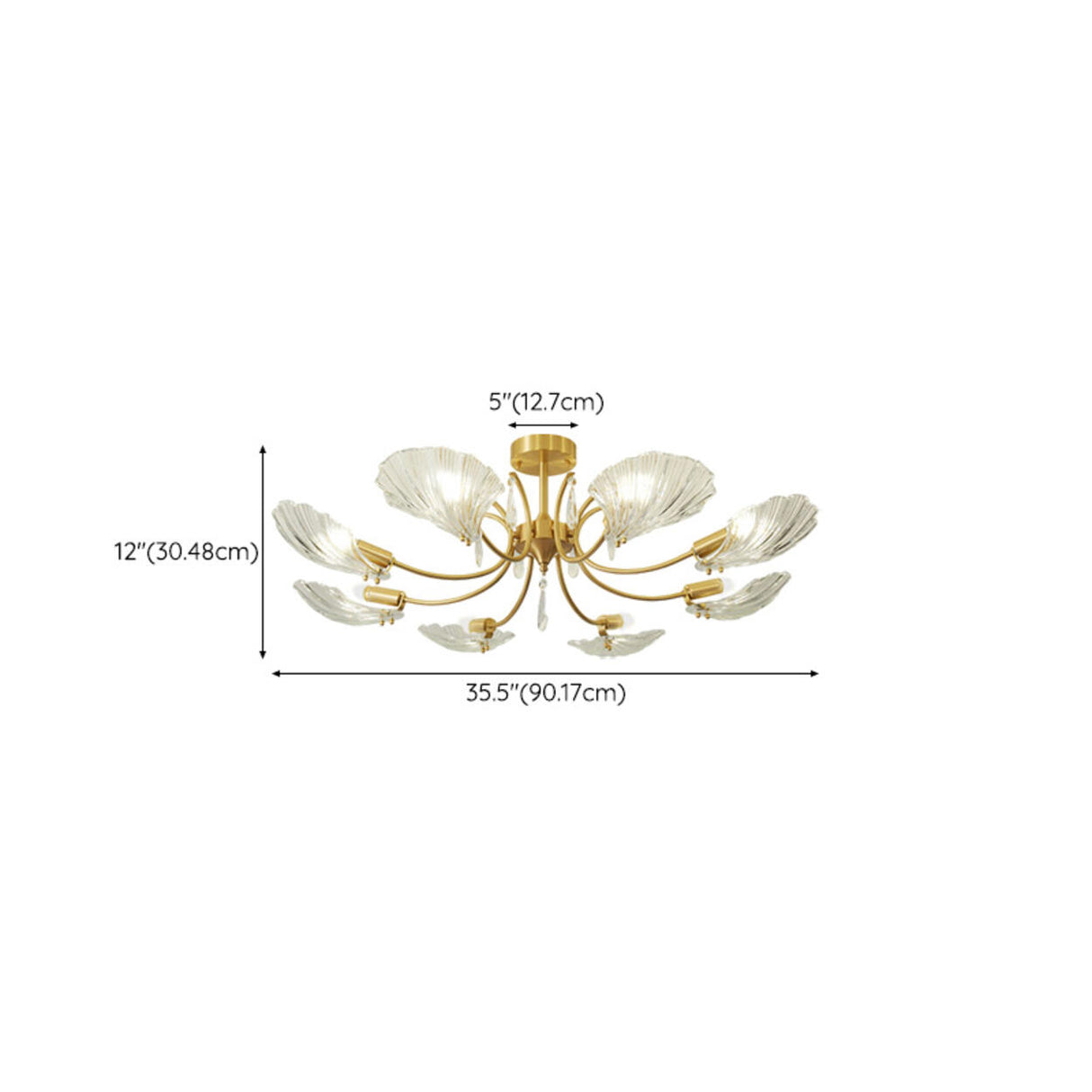 Large Ginkgo Leaf Glass Gold Semi-Flush Mount Light Image - 17