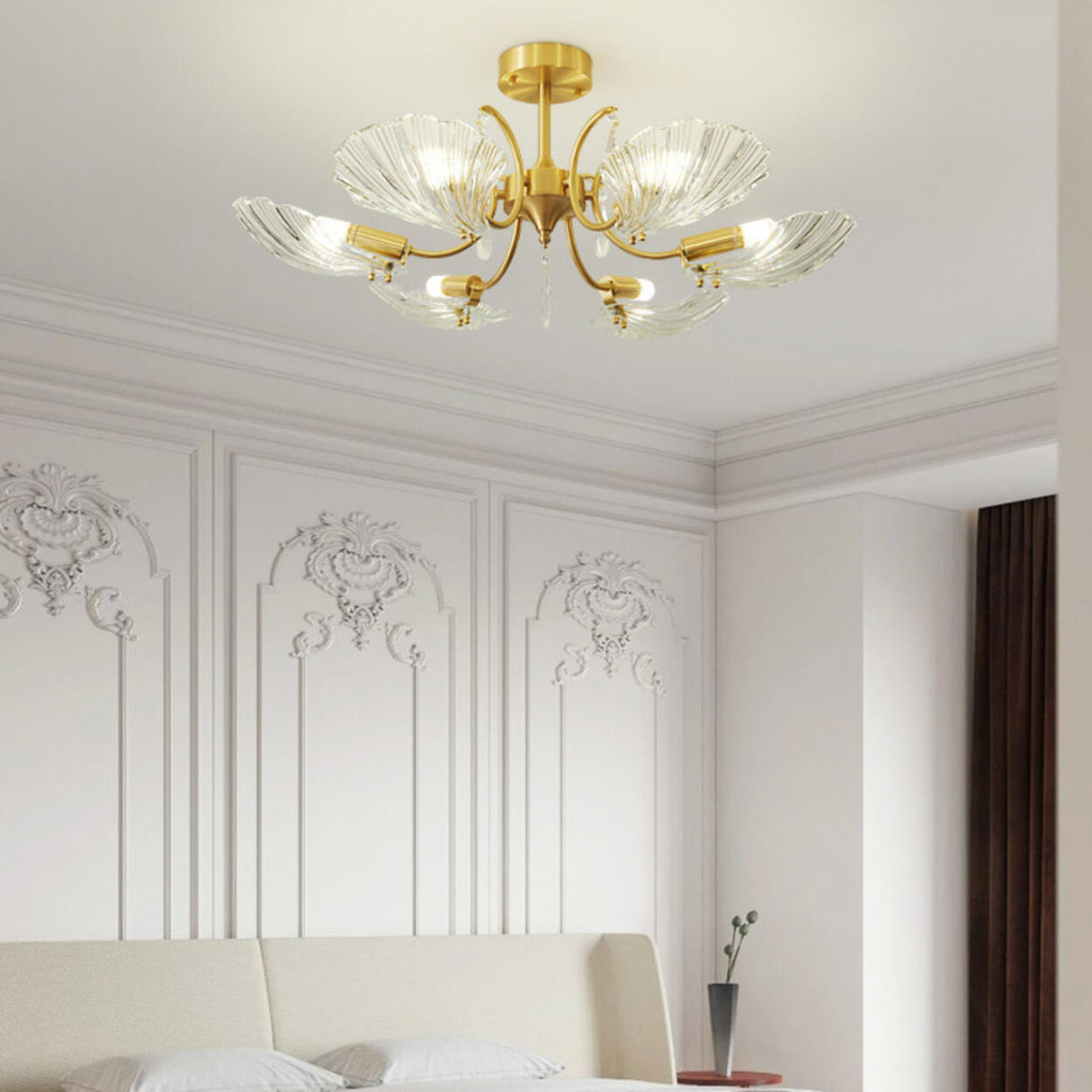 Large Ginkgo Leaf Glass Gold Semi-Flush Mount Light Image - 3