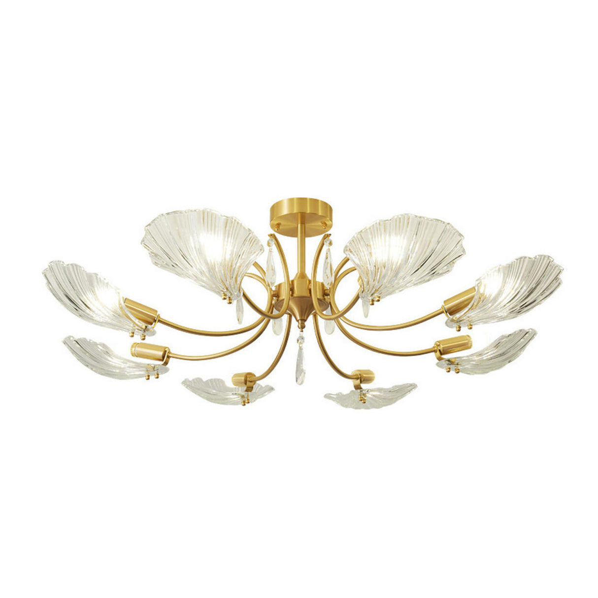 Large Ginkgo Leaf Glass Gold Semi-Flush Mount Light Image - 5