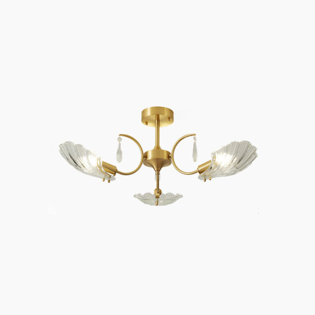 Large Ginkgo Leaf Glass Gold Semi-Flush Mount Light Image - 6