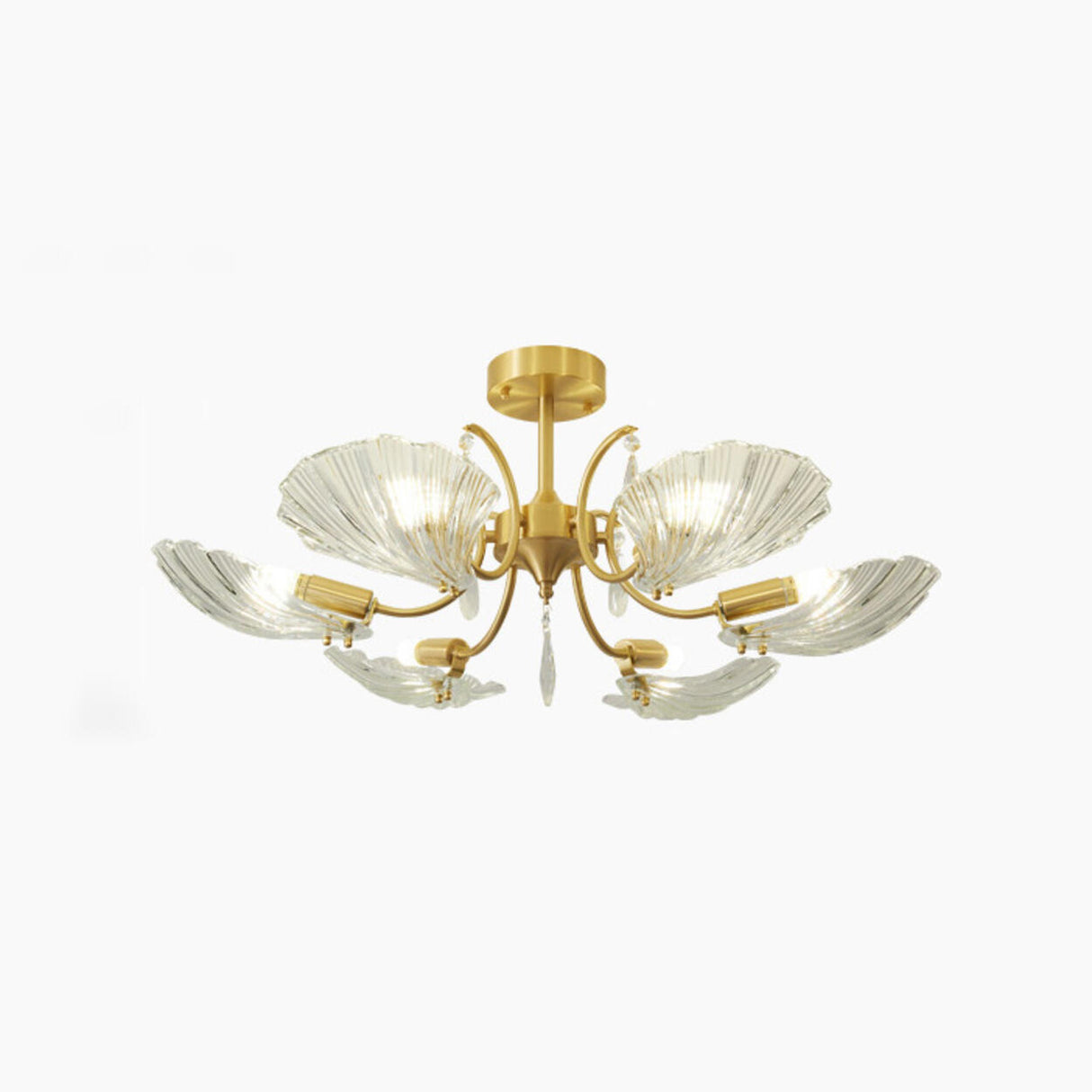 Large Ginkgo Leaf Glass Gold Semi-Flush Mount Light Image - 7